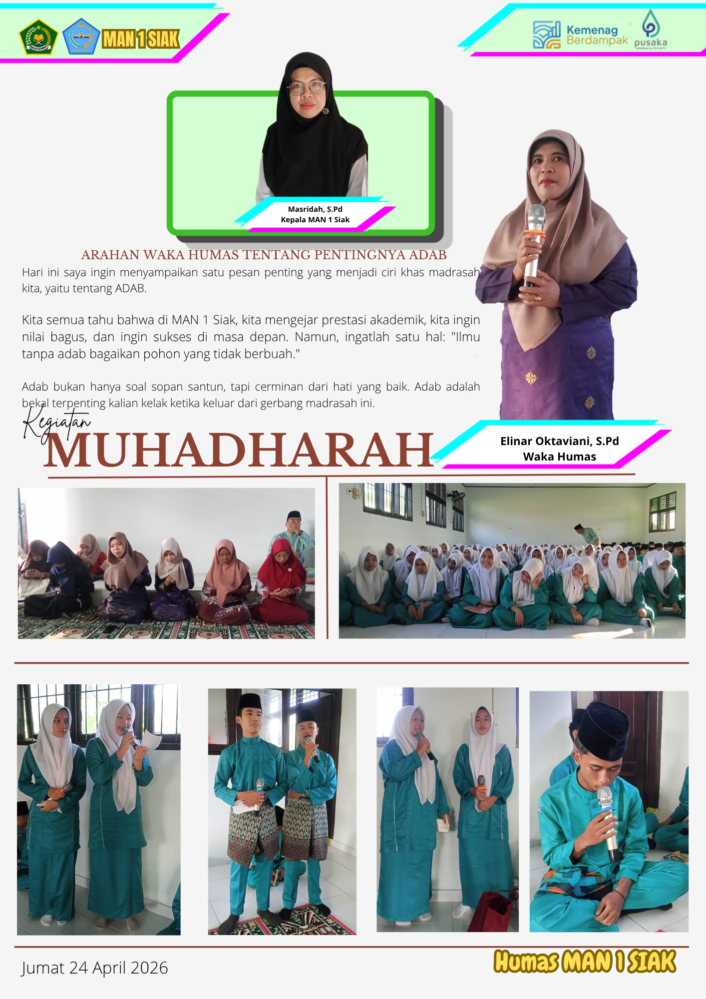 MAN 1 Siak Gelar Muhadharah Rutin Setiap Jumat, Waka Humas Tekankan Pentingnya Adab