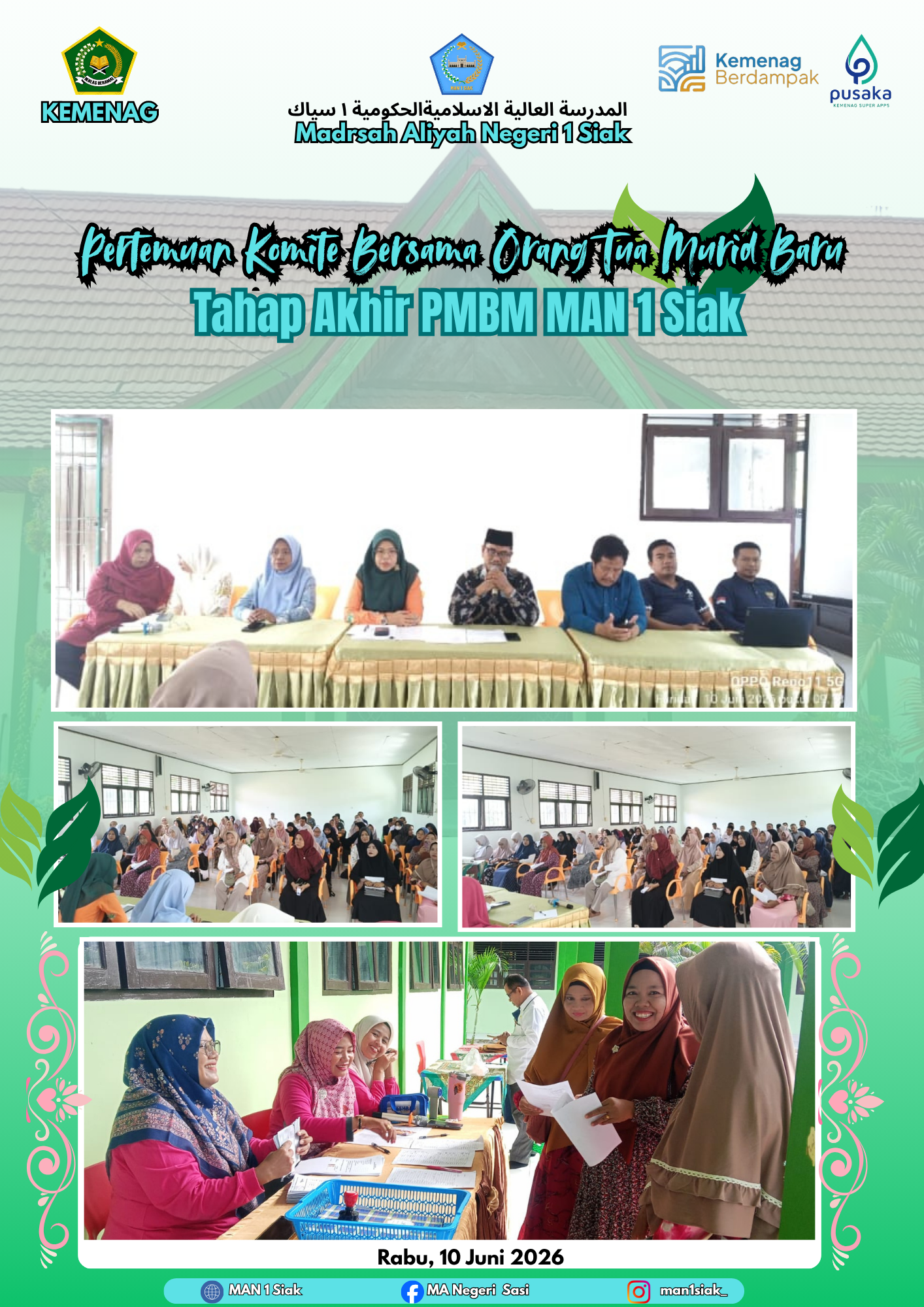 Pertemuan Komite Bersama Orang Tua Murid Baru Menjadi Tahap Akhir PMBM MAN 1 Siak